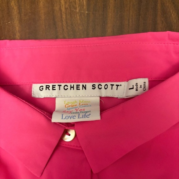 Gretchen Scott‎ Bright Hot Pink Button Down Shirt Ruffle Sleeve (Large) - Picture 7 of 8